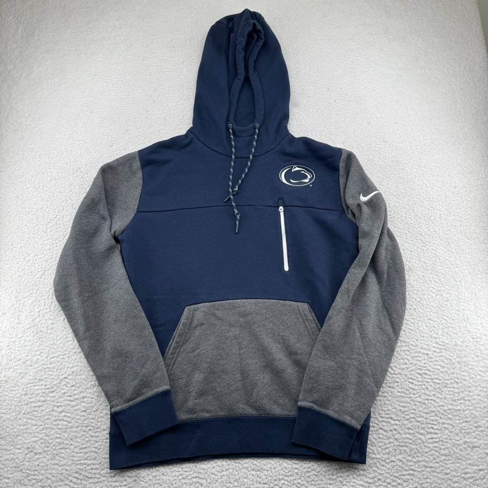 Nike Penn State Nittany Lions Hoodie Mens Large Blue Gray Sweatshirt Zip Pocket